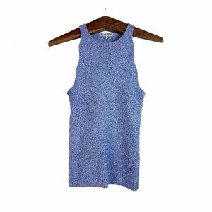 Ganni Blue Daphne Knit Sleeveless Tank Top Ribbed Size M Boho Preppy Stretchy